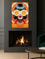 Orange Pop Art Girl Neon Wall Art | UV Printed Plexiglass Retro Fruit Portrait for Colorful Interiors