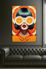 Orange Pop Art Girl Neon Wall Art | UV Printed Plexiglass Retro Fruit Portrait for Colorful Interiors