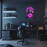 Cyber Bubble Mask Neon Wall Art – Pink LED Plexiglass UV Print for Gamer Room Decor – Geek Mood Light – Free Shipping