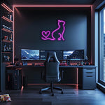 Pink Cat Neon Sign: Heart Tail LED Wall Art for Pet Lovers