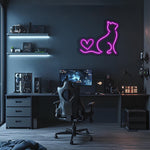 Pink Cat Neon Sign: Heart Tail LED Wall Art for Pet Lovers