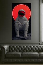 Neon Astronaut Red Halo Poster | Space Wall Art Plexiglass UV Print | Cosmic Decor for Men’s Room