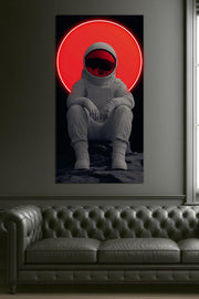 Neon Astronaut Red Halo Poster | Space Wall Art Plexiglass UV Print | Cosmic Decor for Men’s Room