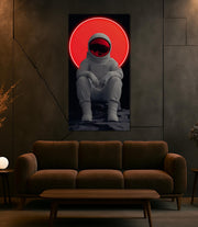 Neon Astronaut Red Halo Poster | Space Wall Art Plexiglass UV Print | Cosmic Decor for Men’s Room