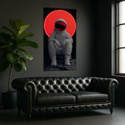Neon Astronaut Red Halo Poster | Space Wall Art Plexiglass UV Print | Cosmic Decor for Men’s Room
