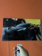 Neon Sports Car Wall Art – UV Printed LED Poster for Garage & Man Cave – Free Remote Control and Shipping