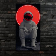 Neon Astronaut Red Halo Poster | Space Wall Art Plexiglass UV Print | Cosmic Decor for Men’s Room
