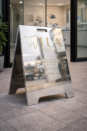 Silver Modern Chrome A-Frame Sidewalk Sign: Wedding, Bar, Business Display, Cafe Signboard, Wedding Sidewalk