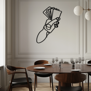 Geometric Hand Holding Cards - Minimalist Metal Wall Art - KAF049