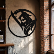 Grim Reaper Circle Metal Wall Art – Dark Gothic Scythe Decor for Horror Enthusiasts- KAF586