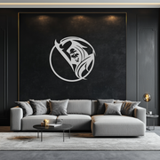 Grim Reaper Circle Metal Wall Art – Dark Gothic Scythe Decor for Horror Enthusiasts- KAF586