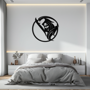 Grim Reaper Circle Metal Wall Art – Dark Gothic Scythe Decor for Horror Enthusiasts- KAF586