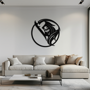 Grim Reaper Circle Metal Wall Art – Dark Gothic Scythe Decor for Horror Enthusiasts- KAF586