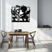 Angel and Devil Holding Hands Metal Wall Art – Whimsical Love Contrast Silhouette- KAF591