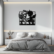 Angel and Devil Holding Hands Metal Wall Art – Whimsical Love Contrast Silhouette- KAF591