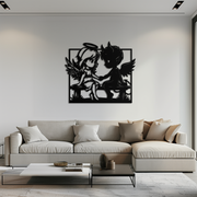 Angel and Devil Holding Hands Metal Wall Art – Whimsical Love Contrast Silhouette- KAF591