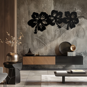 Hibiscus Flower Trio Metal Wall Art – Tropical Floral Silhouette for Home Decor- KAF594