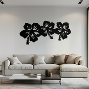 Hibiscus Flower Trio Metal Wall Art – Tropical Floral Silhouette for Home Decor- KAF594