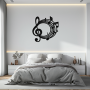 Musical Notes Circle Metal Wall Art – Treble Clef Music Decor for Home or Studio- KAF596