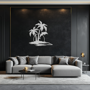 Tropical Dolphin and Palm Tree Metal Wall Art – Sunset Island Scene Coastal Decor- KAF598