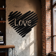 Love Heart Scribble Metal Wall Art – Romantic Handwritten Typography Home Decor- KAF599