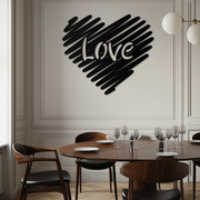 Love Heart Scribble Metal Wall Art – Romantic Handwritten Typography Home Decor- KAF599