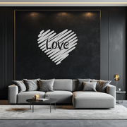 Love Heart Scribble Metal Wall Art – Romantic Handwritten Typography Home Decor- KAF599