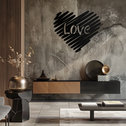 Love Heart Scribble Metal Wall Art – Romantic Handwritten Typography Home Decor- KAF599