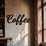 Coffee Script Metal Wall Art – Heart Shaped Lettering Coffee Sign for Kitchen Decor- KAF600