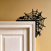 Spider Web Corner Metal Door Decor – Halloween Themed Wall Accent for Entryways- KAF601