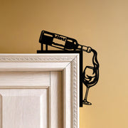 Wine Bottle and Glass Metal Door Corner Decor – Bar & Kitchen Wall Art Accent-KAF609