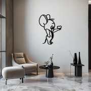 Jerry Holding Heart Metal Wall Art – Cute Cartoon Mouse Silhouette Decor-KAF615