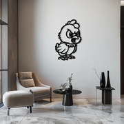Angry Chick Metal Wall Art – Cartoon Chicken Silhouette Wall Decor-KAF618