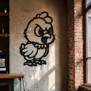 Angry Chick Metal Wall Art – Cartoon Chicken Silhouette Wall Decor-KAF618