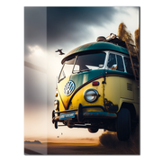 Retro Camper Van Glass Wall Art – Vintage Travel Vibes in UV Printed Style-KAFCD003