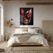 Phoenix Rising Glass Wall Art – Majestic Red & Gold Mythical Bird Design-KAFCD005