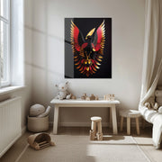 Phoenix Rising Glass Wall Art – Majestic Red & Gold Mythical Bird Design-KAFCD005
