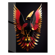 Phoenix Rising Glass Wall Art – Majestic Red & Gold Mythical Bird Design-KAFCD005