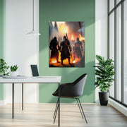 Warrior Battle Scene Glass Wall Art – Epic Medieval Combat in Fiery Detail-KAFCD006