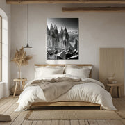 Monochrome Crystal Landscape Glass Wall Art – Black and White Geometric Nature Scene-KAFCD007