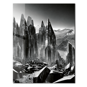 Monochrome Crystal Landscape Glass Wall Art – Black and White Geometric Nature Scene-KAFCD007