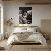 Stormy Taxi Driver Glass Wall Art – Cinematic Urban Portrait in Moody Lightning Scene-KAFCD009