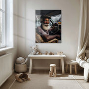 Stormy Taxi Driver Glass Wall Art – Cinematic Urban Portrait in Moody Lightning Scene-KAFCD009