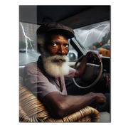 Stormy Taxi Driver Glass Wall Art – Cinematic Urban Portrait in Moody Lightning Scene-KAFCD009