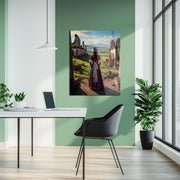 Lady in Ruins Glass Wall Art – Romantic Historical Scene with Sunset Landscape-KAFCD012