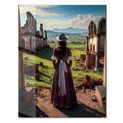 Lady in Ruins Glass Wall Art – Romantic Historical Scene with Sunset Landscape-KAFCD012