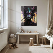 Dripping Shadow Queen Glass Wall Art – Gothic Fantasy Portrait with Abstract Paint-KAFCD013