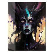 Dripping Shadow Queen Glass Wall Art – Gothic Fantasy Portrait with Abstract Paint-KAFCD013