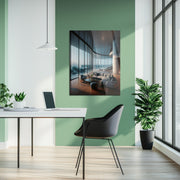 Oceanfront Modern Living Glass Wall Art – Luxurious Coastal Interior Scene-KAFCD014