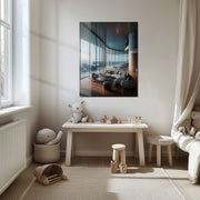 Oceanfront Modern Living Glass Wall Art – Luxurious Coastal Interior Scene-KAFCD014